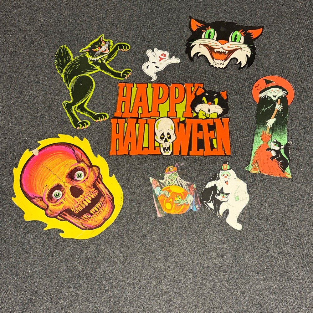 Vintage Beistle Eureka Halloween Die Cut Lot Skull Black Cat Witch Ghost Decor